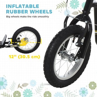 Aosom Dual Brakes Kick Scooter 12-Inch Inflatable Front Wheel Ride On Toy for Age 5+, Black