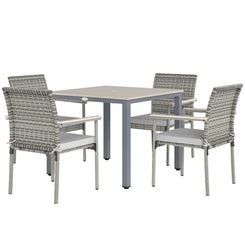 Outsunny 5 Pieces Wicker Outdoor Furniture Set, Rattan Patio Dining Set with Cushions, Umbrella Hole for Garden Backyard, Grey