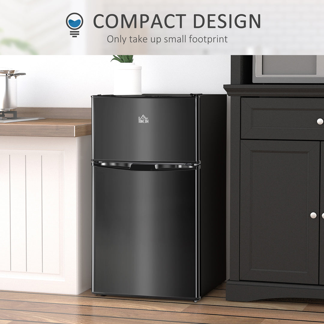 HOMCOM 3.2 Cu Ft Compact Refrigerator, Mini Fridge with Freezer, Adjustable Shelves and Reversible Doors for Bedroom, White