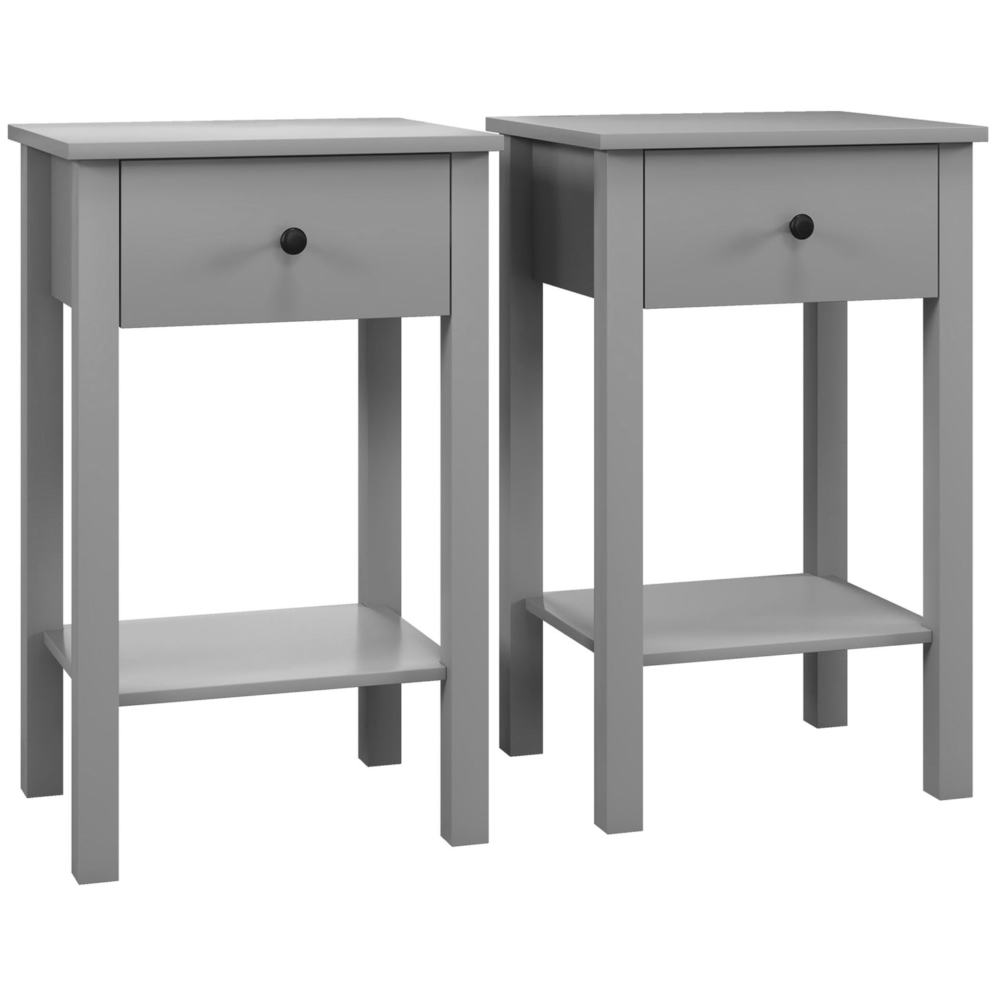 HOMCOM Side Table Set of 2, End Tables with Drawer and Bottom Shelf, 2-tier Nightstand for Bedroom, Living Room, White