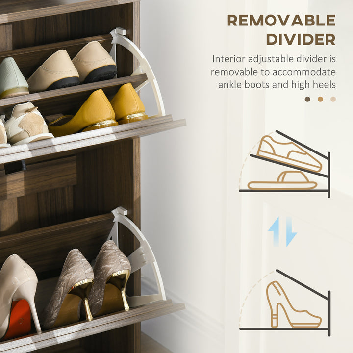 HOMCOM Shoe Storage Cabinet Organizer for 12 Pairs of Shoes with 2 Flip Drawers and Adjustable Shelves, Walnut