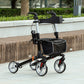 HOMCOM Lightweight Folding Rolling Walker with Large Seat, Back, Adjustable Handle, Bag, Dual Brake, Cane Holder, Red