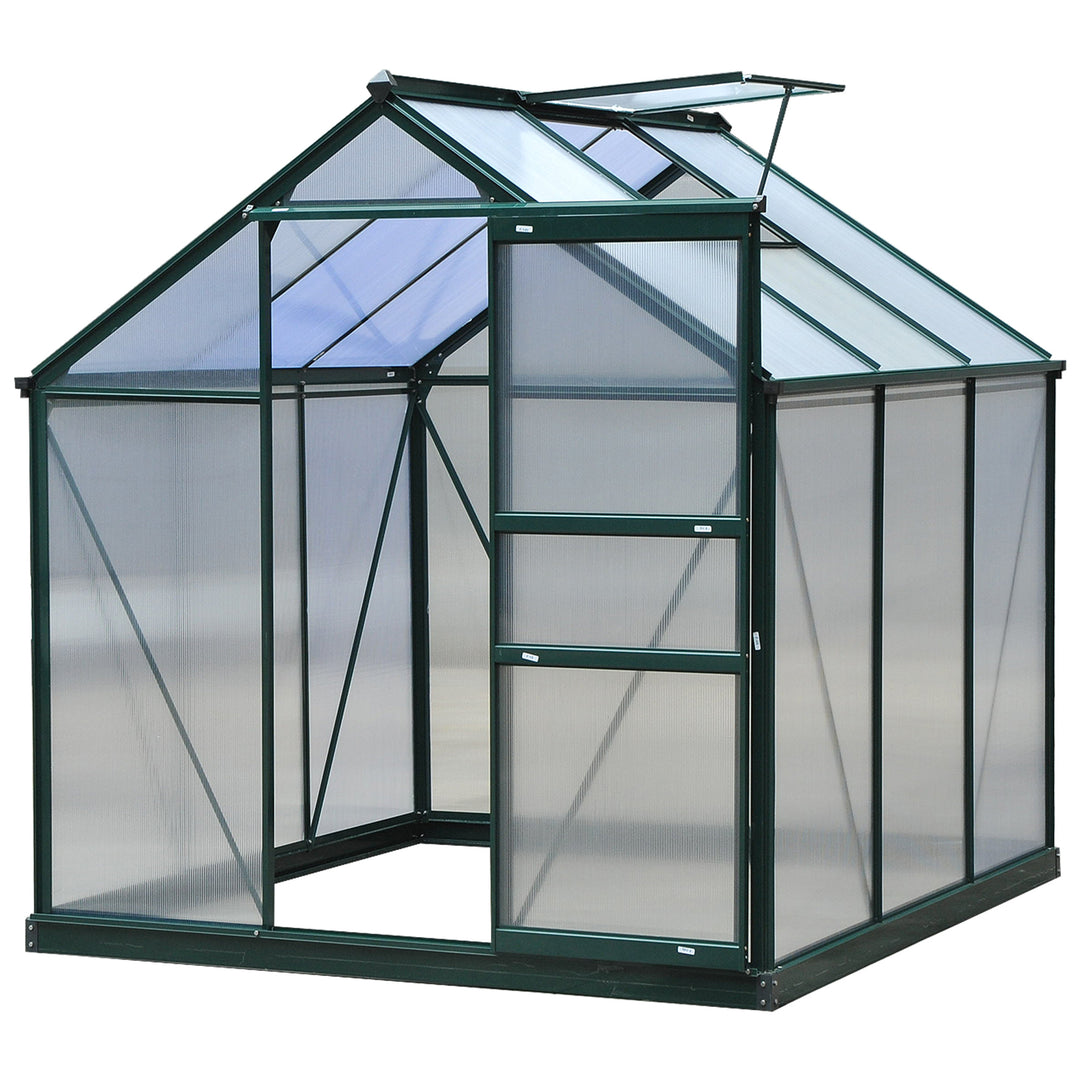 Outsunny 6.2' x 6.3' x 6.6' Clear Polycarbonate Greenhouse, Large Walk-In Green House Garden, Plants Grow, Galvanized Sheet  Frame w/ Slide Door