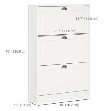 HOMCOM Shoe Cabinet with 3 Flip Drawers, Narrow Shoe Storage Cabinet, Holds 12 Pairs for Entryway, Hallway, White