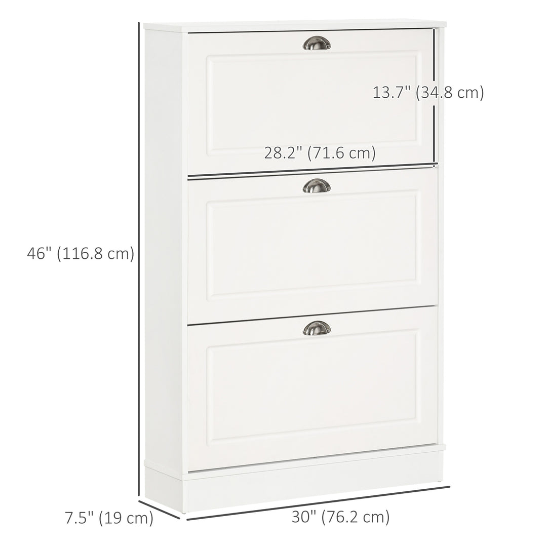 HOMCOM Shoe Cabinet with 3 Flip Drawers, Narrow Shoe Storage Cabinet, Holds 12 Pairs for Entryway, Hallway, White