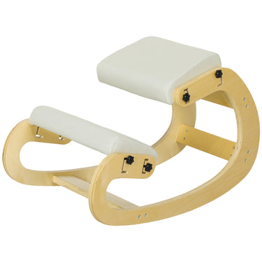 HOMCOM Ergonomic Kneeling Chair, Adjustable Rocking Wood Kneeling Stool, Desk Chair, Improve Posture, Cream White