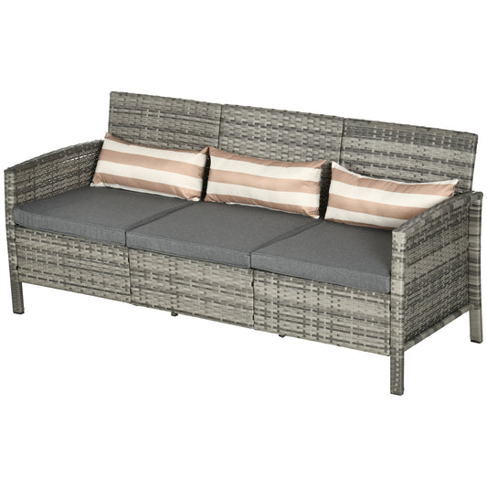 Outsunny 3-Seater Wicker Sofa, PE Rattan Outdoor Couch Conversation Furniture with Removable Cushions for Patio, Garden, Grey