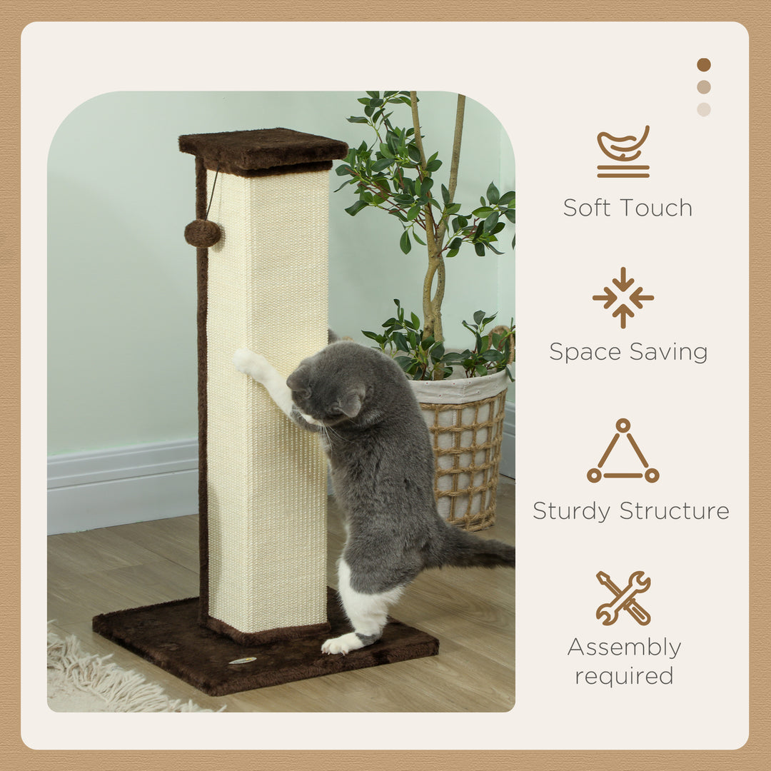 PawHut 32" Tall Cat Scratching Post for Indoor Cats and Kittens, Sisal Cat Scratcher with Hanging Ball Soft Plush, Grey
