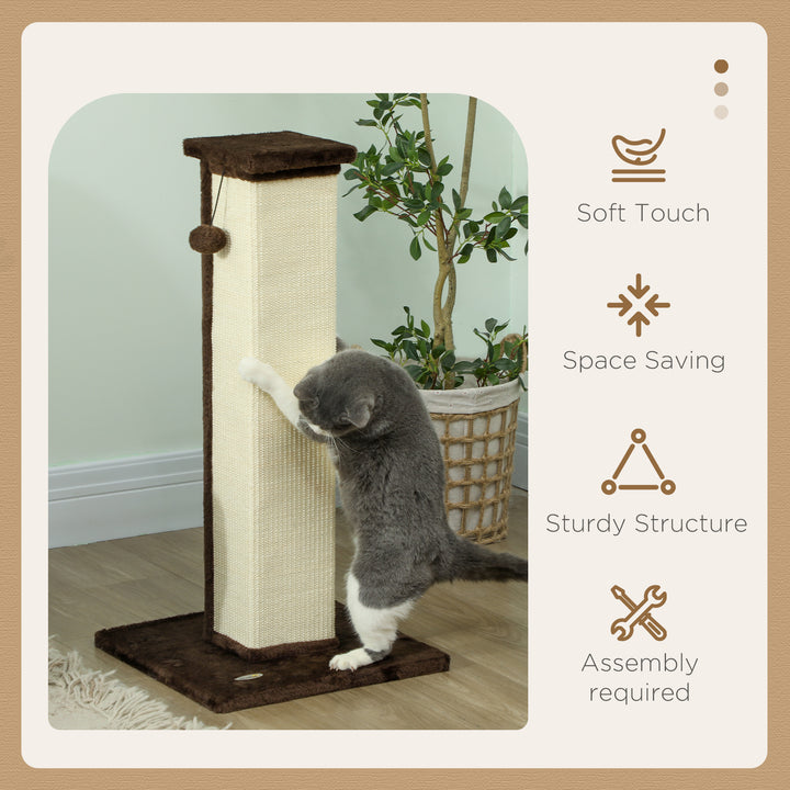 PawHut 32" Tall Cat Scratching Post for Indoor Cats and Kittens, Sisal Cat Scratcher with Hanging Ball Soft Plush, Grey