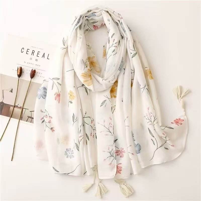 Aarniva Ethnic Jersey Shawl | Long Leaf Print Wrap Scarf | Breathable Quick-Dry Fabric | Sunshade Travel Hijab