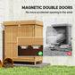 Outsunny Wooden Garden Tool Storage Shed Kit with Hinged Roof, 2-Tier Shelves and Double Doors, 74x43x88cm, Natural Wood