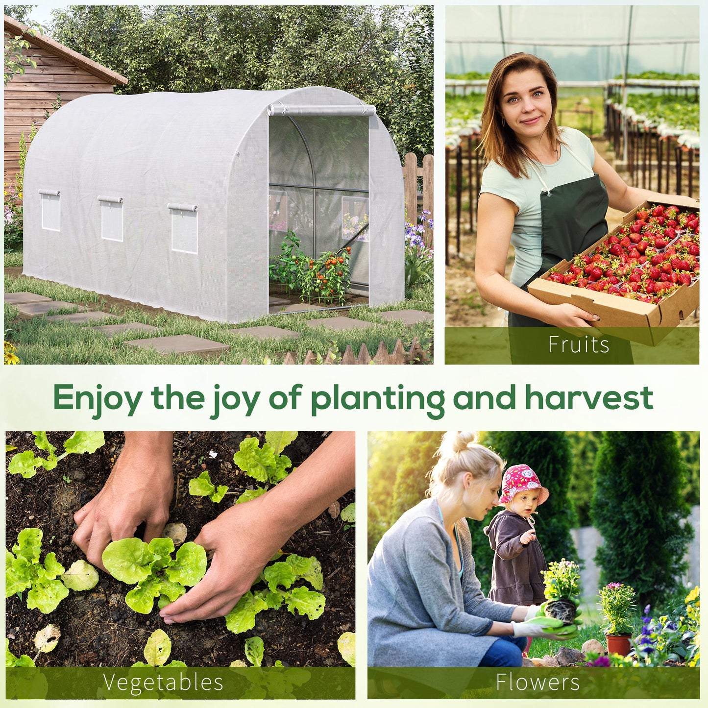 Outsunny 8.2x6.6x6.6ft Walk-in Tunnel Greenhouse Portable Garden Plant Growing Warm House with Door and Ventilation Window, White