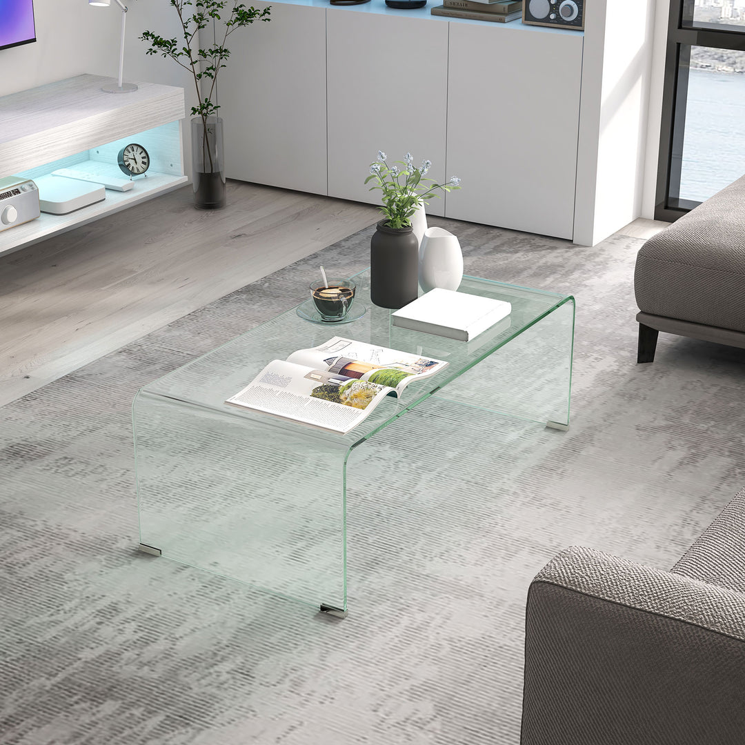 HOMCOM Glass Coffee Table, Clear Coffee Table for Living Room, Modern Rectangle Center Table with Safe Rounded Edges