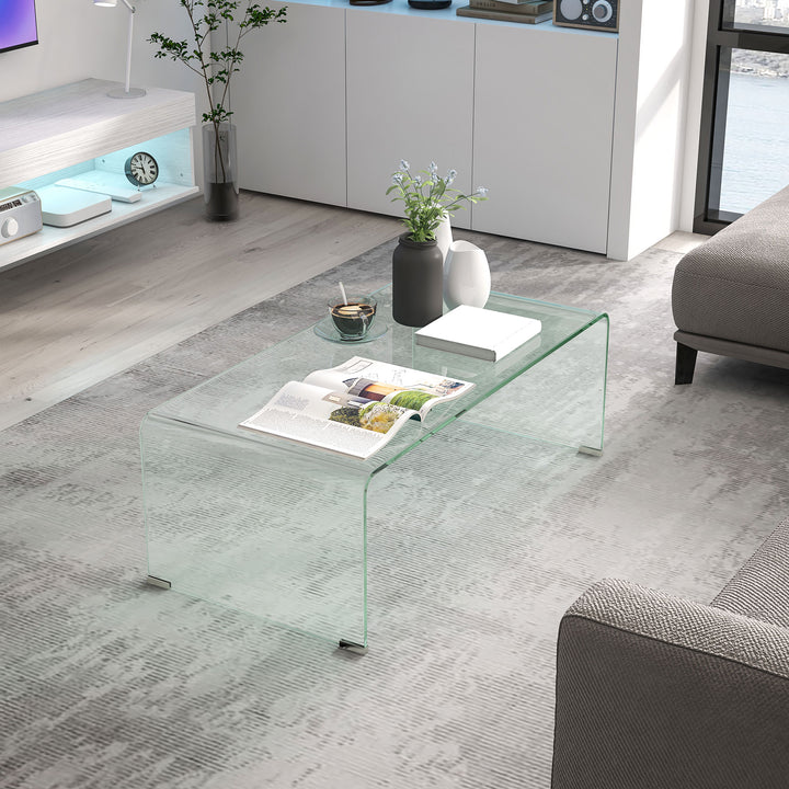 HOMCOM Glass Coffee Table, Clear Coffee Table for Living Room, Modern Rectangle Center Table with Safe Rounded Edges