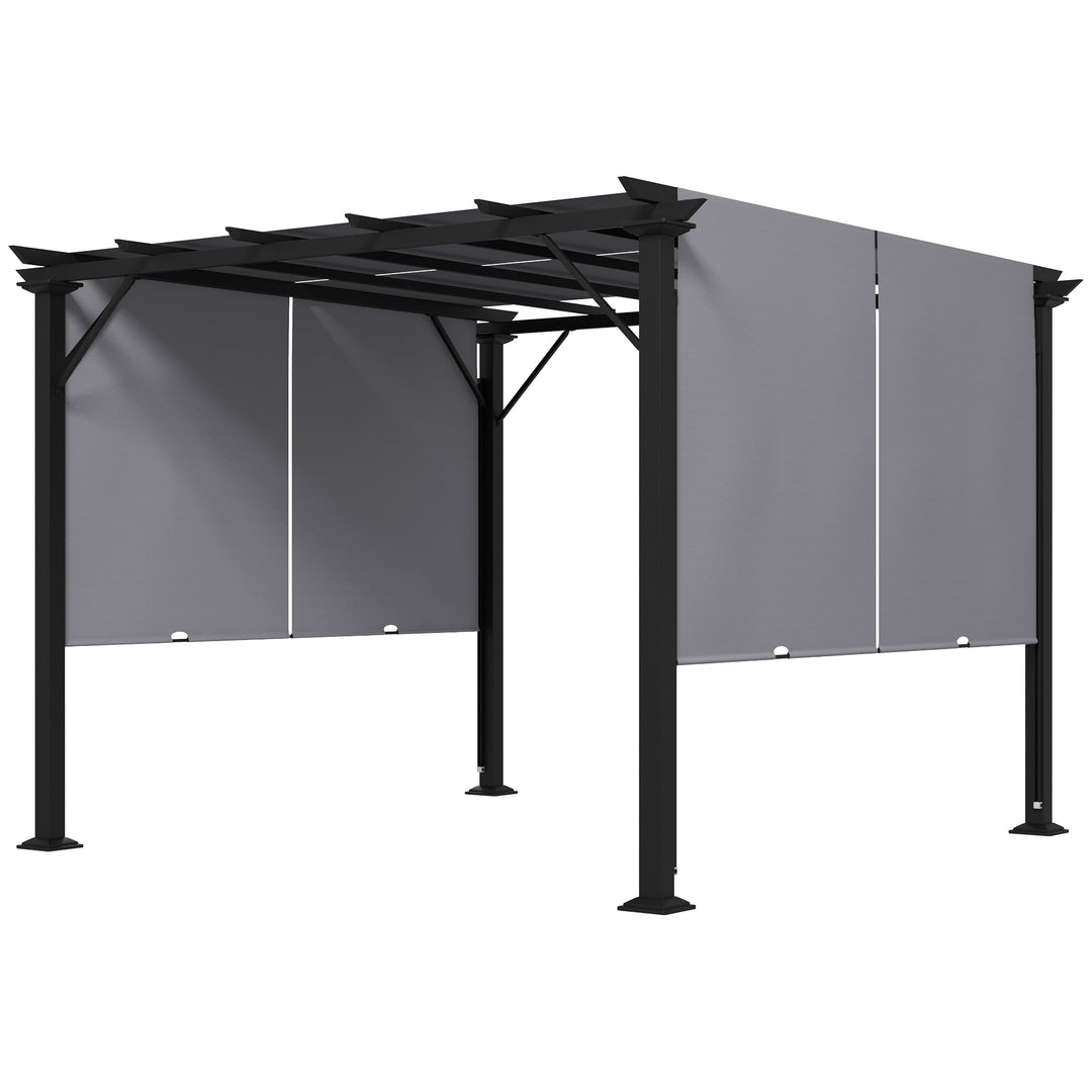 Outsunny 12' x 10' Outdoor Patio Gazebo Pergola with Retractable Canopy Roof, Steel Frame with Stakes, Unique Design, Beige