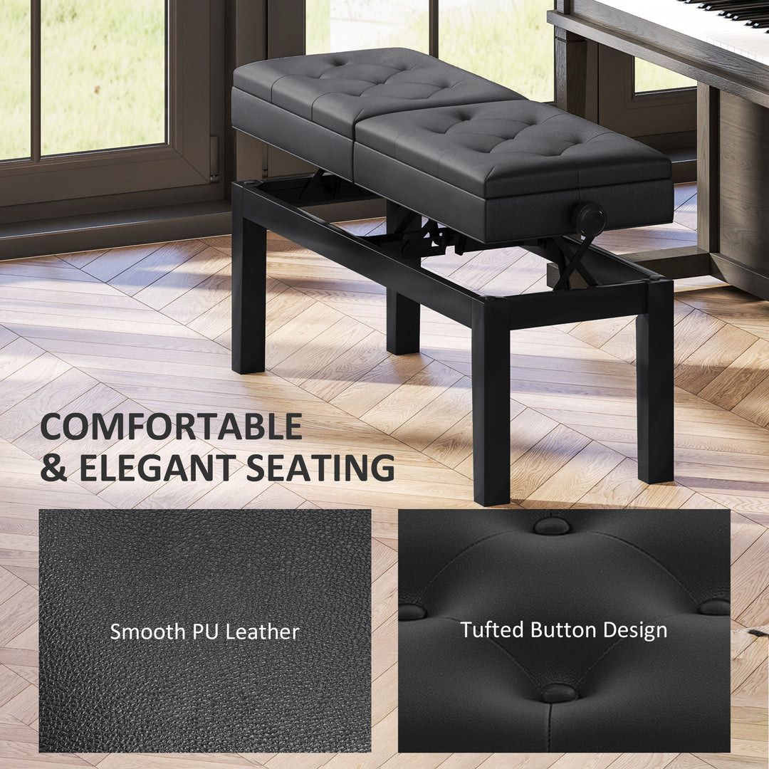 HOMCOM Piano Bench with Storage, Height Adjustable Piano Stool, PU Leather Tufted Keyboard Seat, Black