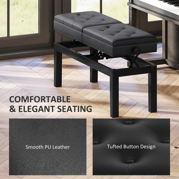 HOMCOM Piano Bench with Storage, Height Adjustable Piano Stool, PU Leather Tufted Keyboard Seat, Black