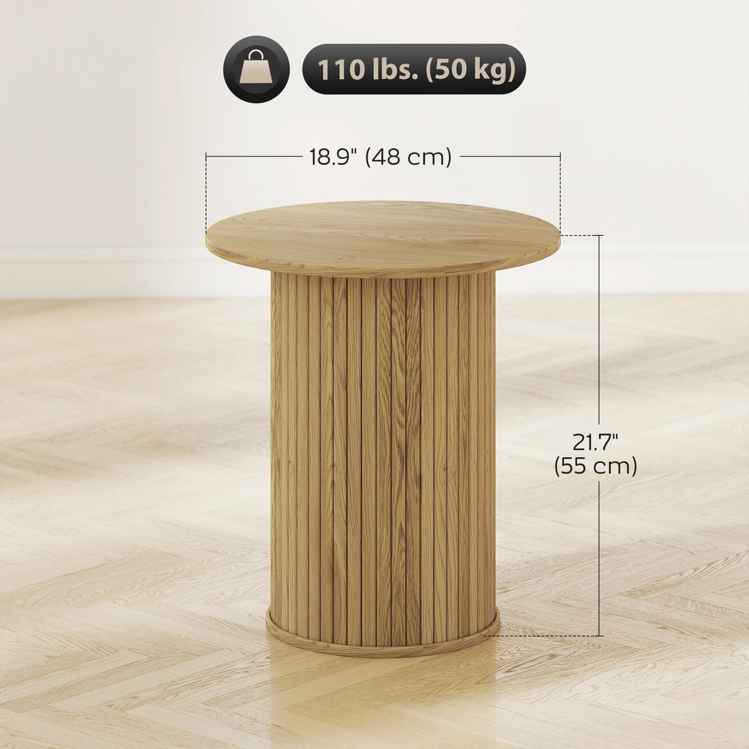 HOMCOM Round Side Table, Fluted Accent End Table, Narrow Nightstand for Small Spaces, Living Room, Oak