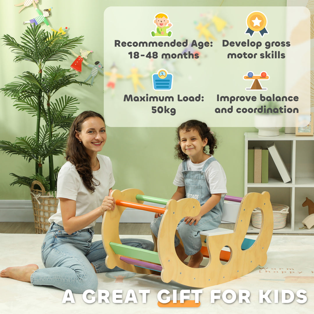 Qaba 2 in 1 Wooden Arch Ladder Baby Rocker for Toddlers 18-48 Months