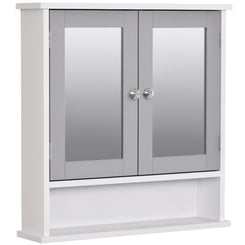 kleankin Medicine Cabinet, Wall-Mounted Bathroom Mirror Cabinet with Double Doors, Open Shelf, and Adjustable Shelf, Modern Bathroom Wall Cabinet, White and Grey