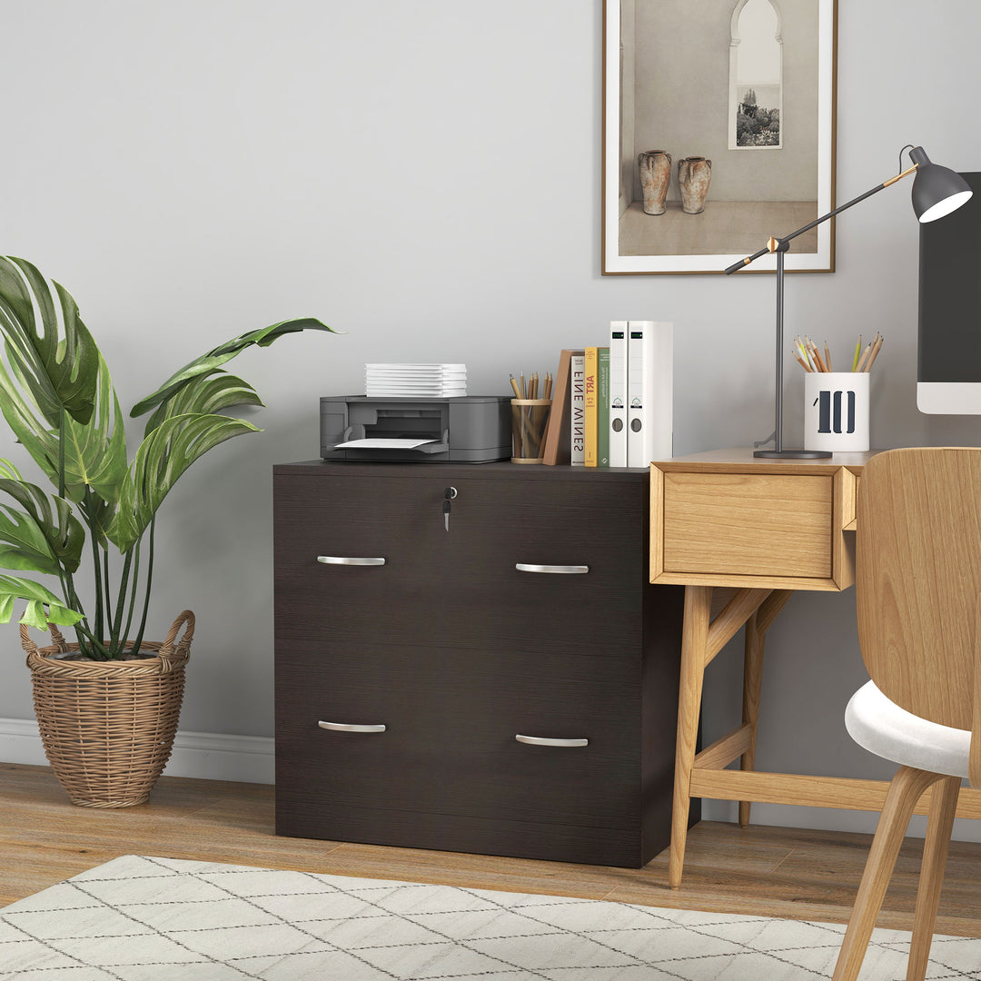 Vinsetto 2 Drawer File Cabinet with Lock, Office Filing Cabinet, Hanging Bar for Letter Size, Home Office, Grey