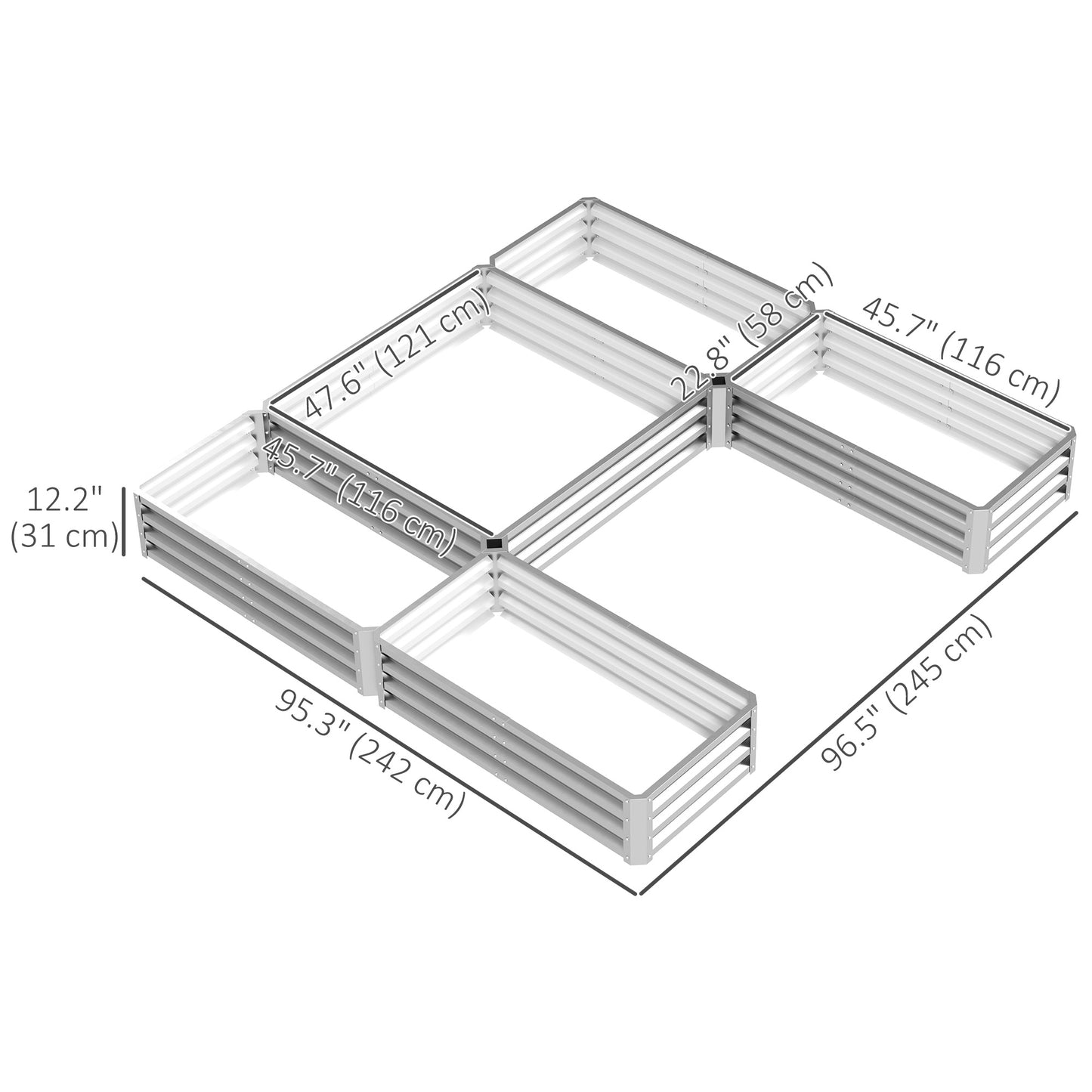 Outsunny Steel Raised Garden Bed, Set of 5 Large Box Planters for Outdoor Plants Vegetables Flowers Herbs, 8x8x1ft, Green