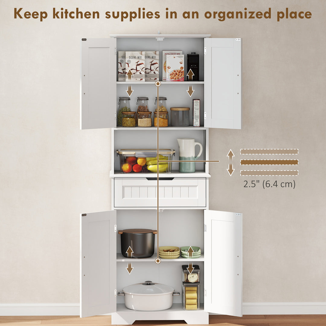 HOMCOM Kitchen Buffet with Hutch, 68" Tall Kitchen Pantry Cabinet with Small Open Counter, 4 Doors, Drawer, White