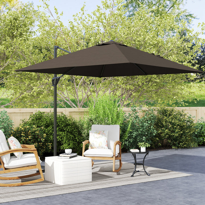 Outsunny 8'x8' Square Patio Hanging Offset Umbrella, Outdoor Cantilever Parasol w/ Cross Base, Cream White