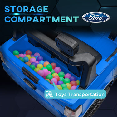 Qaba Ford Ranger Licensed 12V Ride on Car Battery Powered Kids Truck w/ Rear Storage Remote, Spring Suspension, Blue