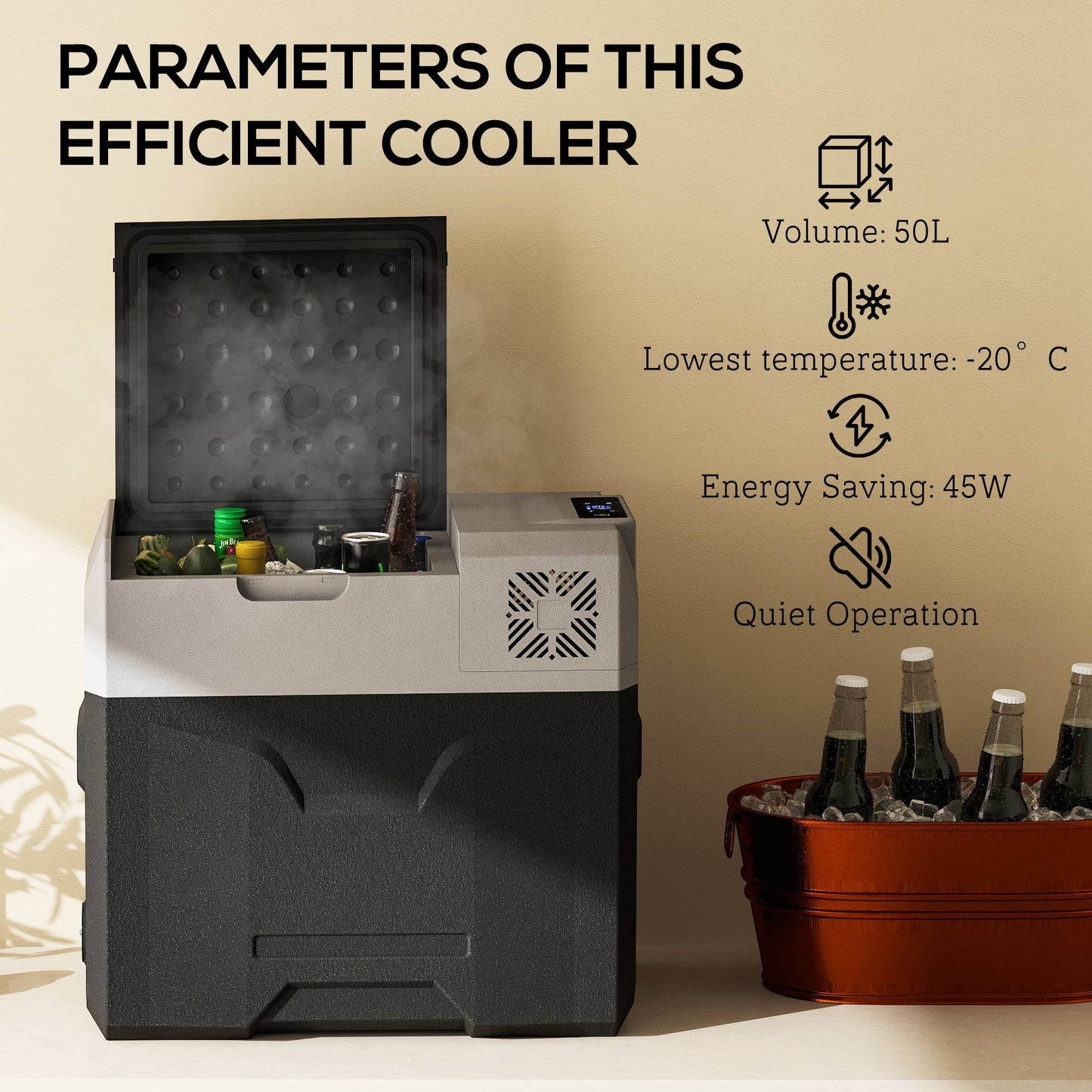 Outsunny 50 Liter Car Refrigerator Portable Freezer 12/24V Electric Cooler Box for Camping, Travel, Picnic, Down to -20â„ƒ