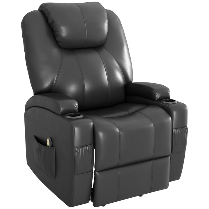HOMCOM Power Lift Recliner Chair for Elderly, PU Leather Lift Chair with Footrest, Remote Control, Side Pockets and Cup Holders, Reclining Sofa for Living Room, Black