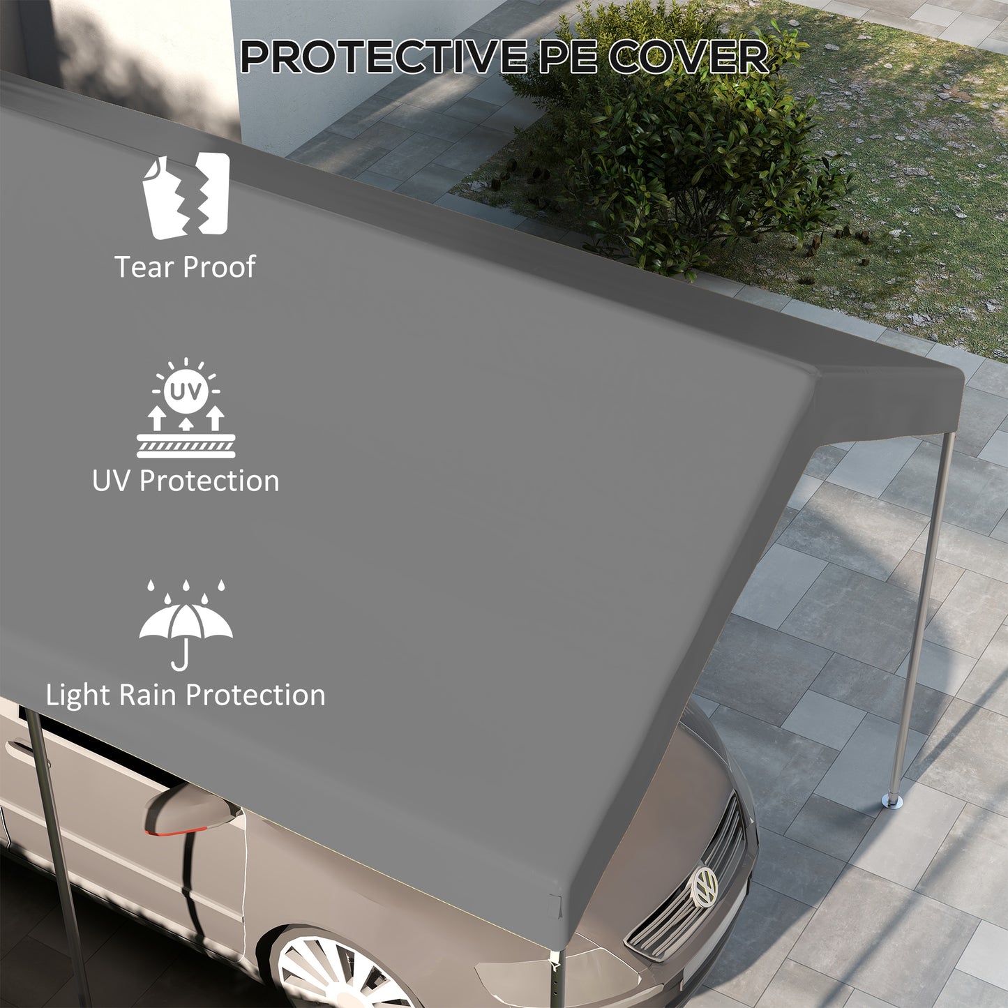 Outsunny 10 x 20ft Carport Replacement Canopy, UV Resistant Garage Car Cover with Ball Bungee Cords, Dark Grey