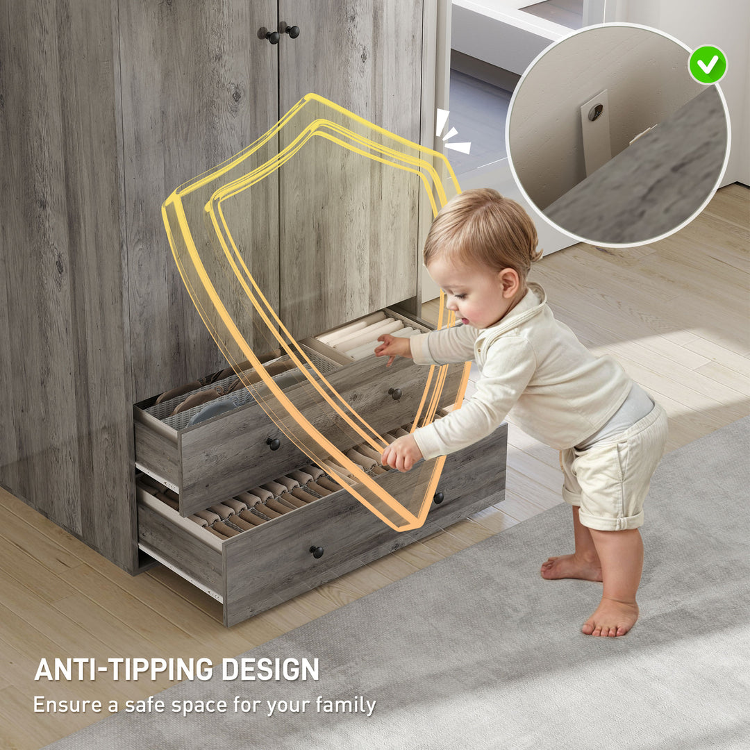 HOMCOM Modern Wardrobe Closet Armoire with 2 Drawers and Hanging Rod, Clothes Storage Organizer with Anti-tipping Design for Bedroom, White