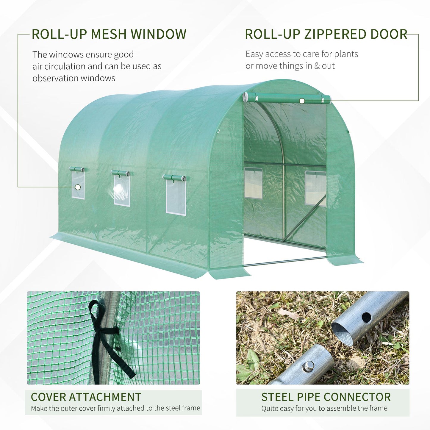 Outsunny 13' x 6' x 6' Outdoor Walk-in Tunnel Greenhouse Portable Plant Gardening Warm House with PE Cover Green