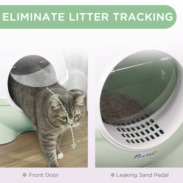 PawHut Enclosed Cat Litter Box, Large Kitty Litter Box with Lid, Scoop, Leaking Sand Pedal, Top Handle, Light Green