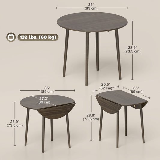 HOMCOM Folding Dining Table, Round Drop Leaf Kitchen Table for Small Spaces with Wood Legs, Distressed Grey