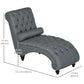 HOMCOM Button Tufted Chaise Lounge Chair Indoor Upholstered Lounge Chair with Bolster Pillow Wood Legs Nailhead Trim for Living Room Bedroom Home Office Grey