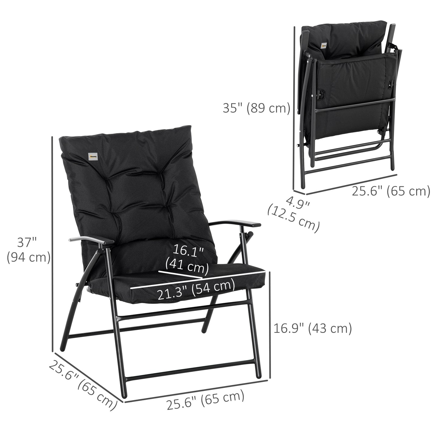 Outsunny Foldable Lounge Chair, Fabric Upholstered Recliner, Outdoor Lounger with Armrest, Metal Frame for Backyard, Blue