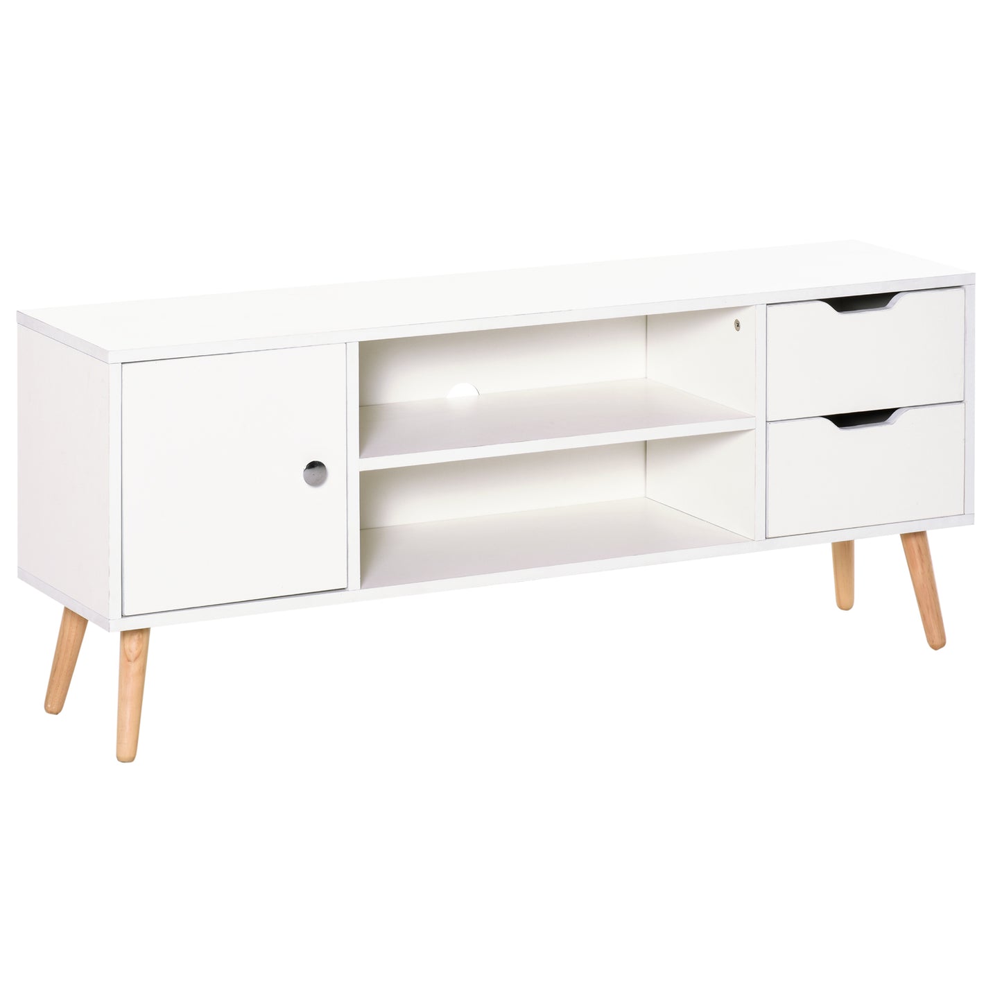 HOMCOM TV Stand for TVs up to 50", TV Cabinet with Shelves, Drawers and Cable Hole, Entertainment Unit for Living Room, White
