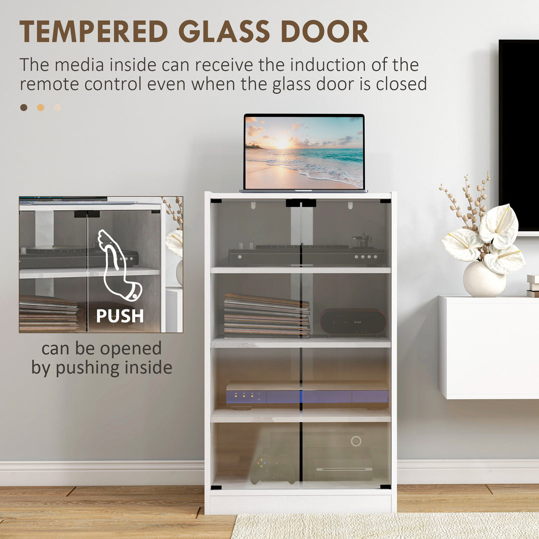 HOMCOM 5-Tier AV Media Stand with Push to Open Glass Doors, Audio-Video Storage Cabinet with Adjustable Shelves for DVD Players, Games Consoles, Routers, Distressed Black