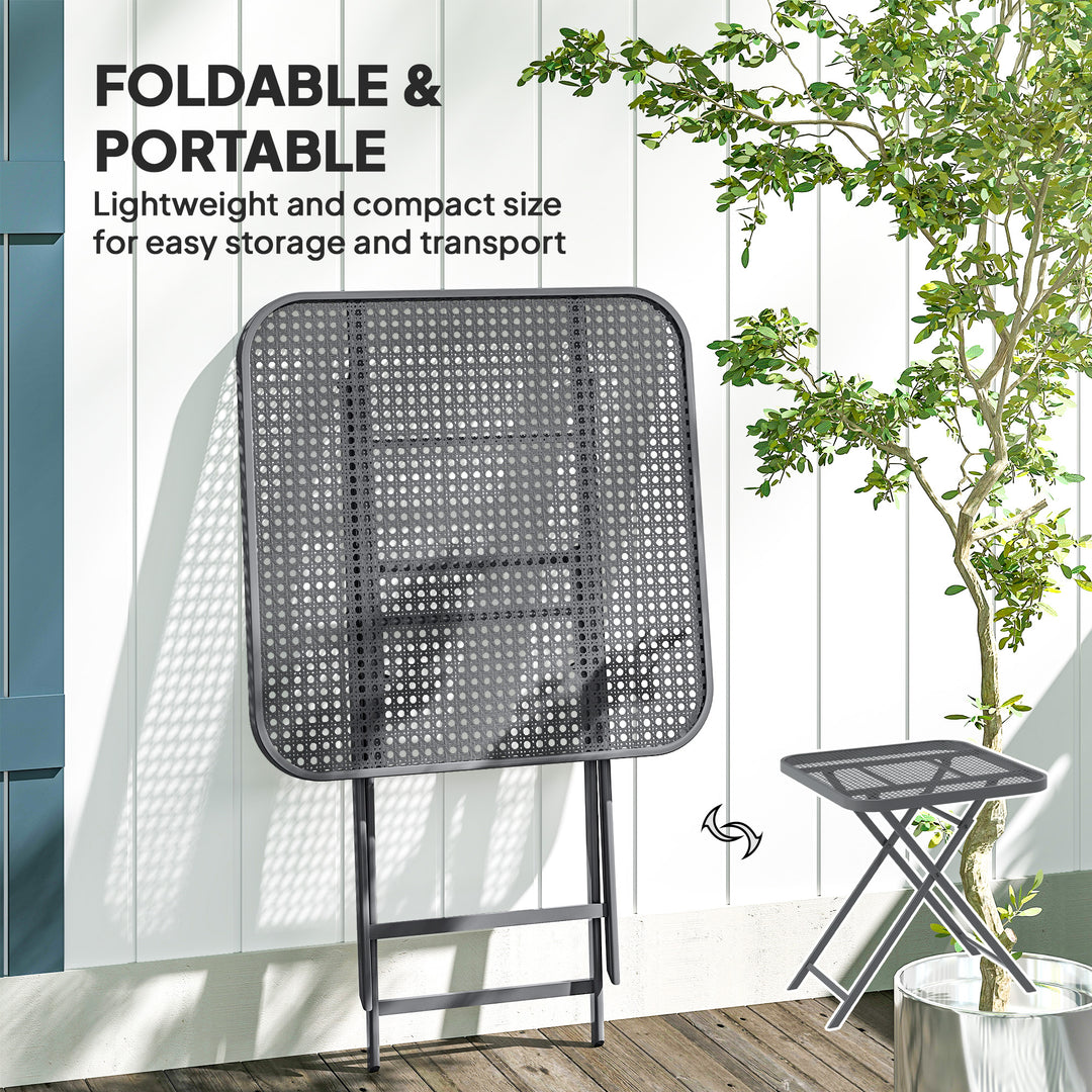 Outsunny 27.5" Square Outdoor Patio Table, Outdoor Folding Table with Grid Rattan-Like Top for Camping, Picnic, Black