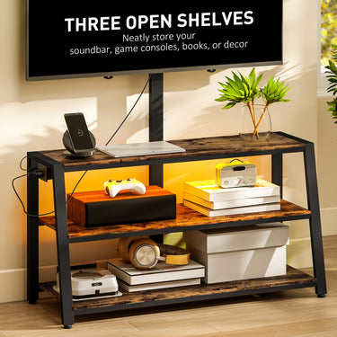 HOMCOM TV Stand with Mount and Power Outlet, Swivel TV Stand Mount with LED Lights for 32-70 Inch TVs for Living Room, Bedroom