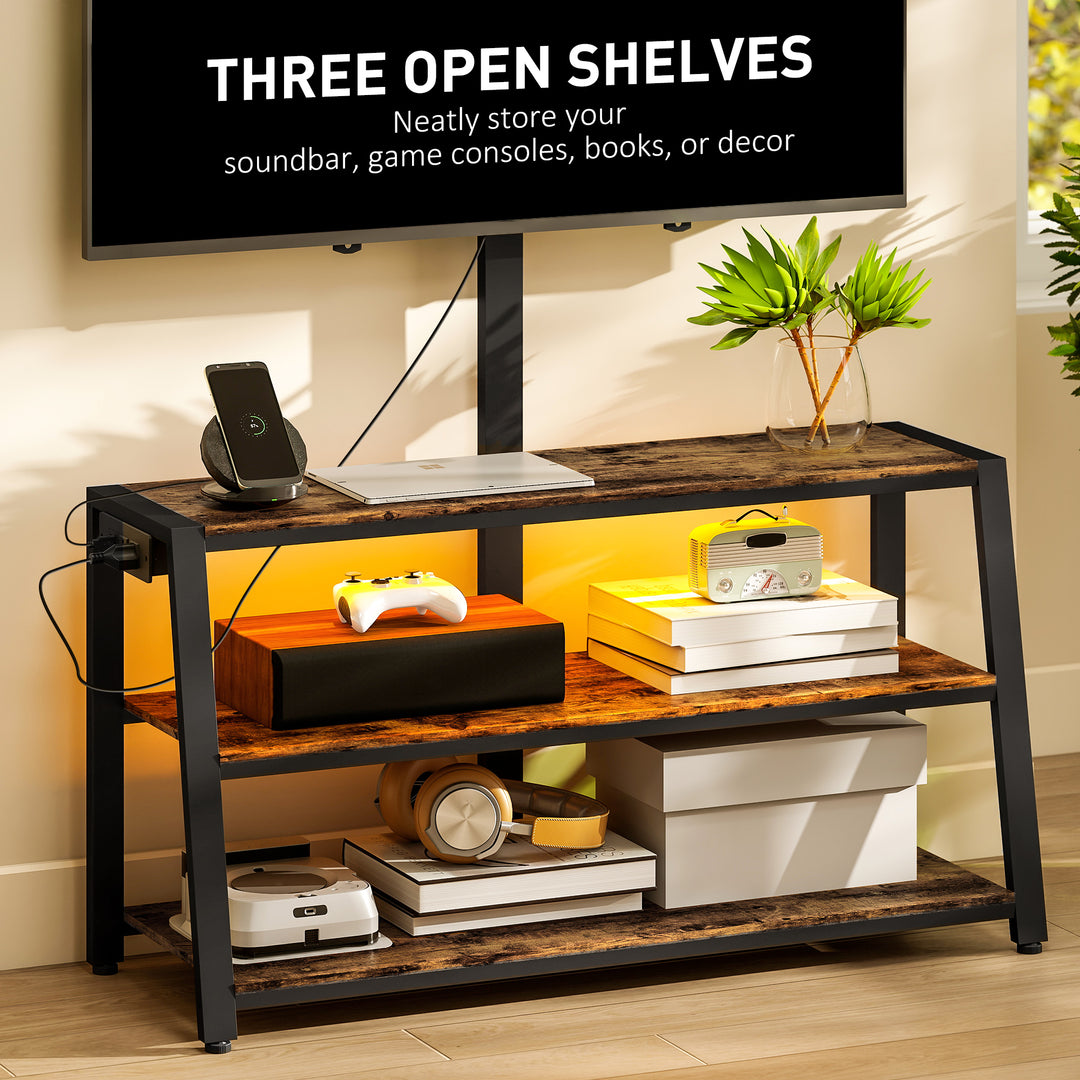 HOMCOM TV Stand with Mount and Power Outlet, Swivel TV Stand Mount with LED Lights for 32-70 Inch TVs for Living Room, Bedroom