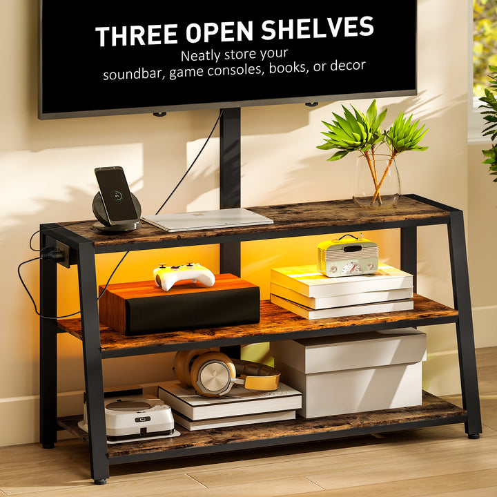 HOMCOM TV Stand with Mount and Power Outlet, Swivel TV Stand Mount with LED Lights for 32-70 Inch TVs for Living Room, Bedroom