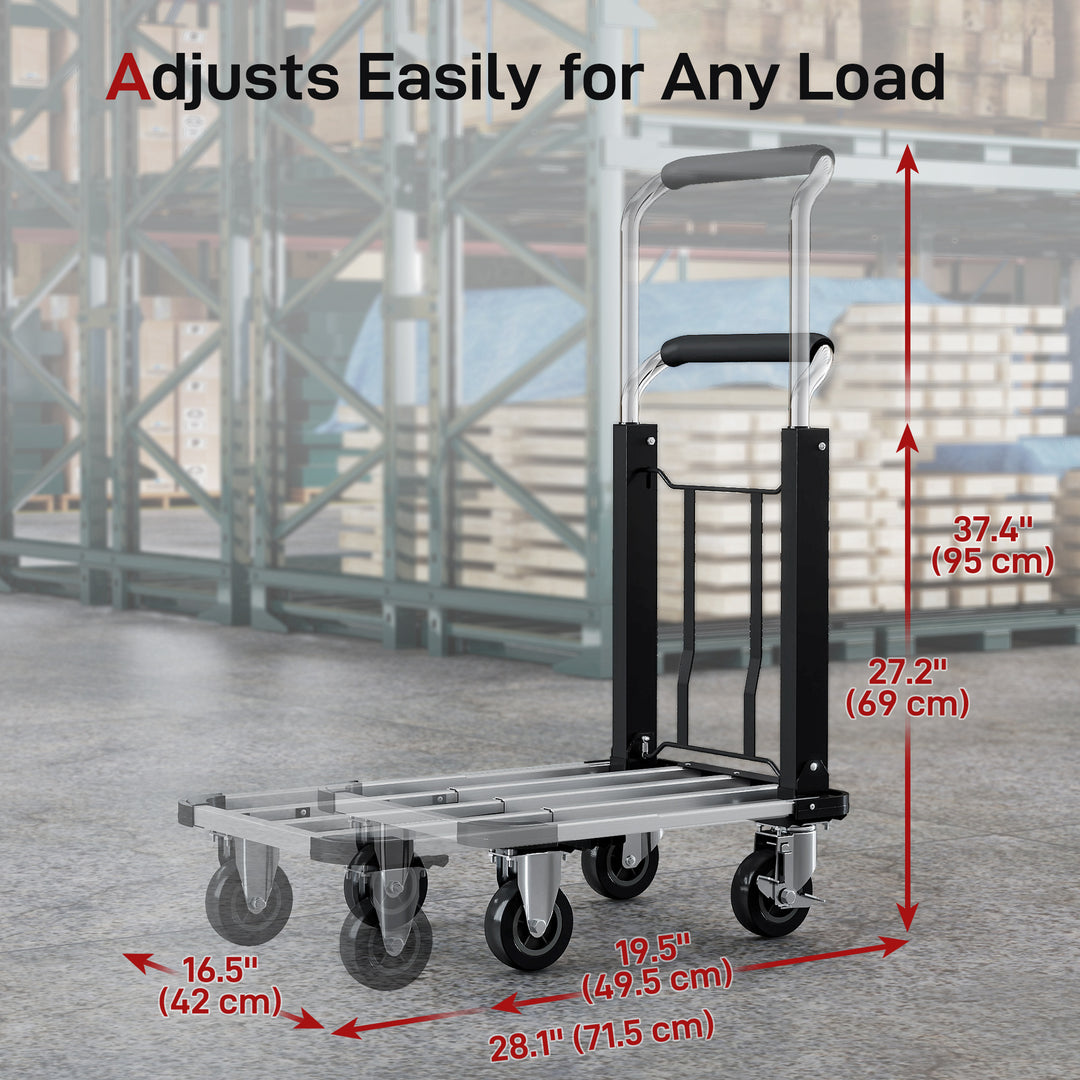 HOMCOM 330 lbs Heavy Duty Hand Truck, Folding Trolley, Dolly with Adjustable Handle and Extendable Platform, Silver and Black