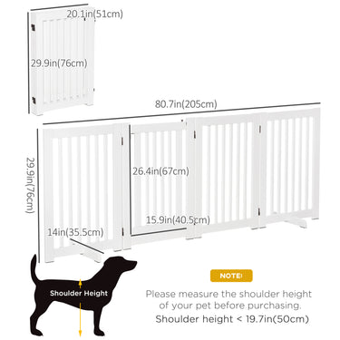 PawHut 4 Panel Free Standing Wooden Pet Gate with Open Door Black