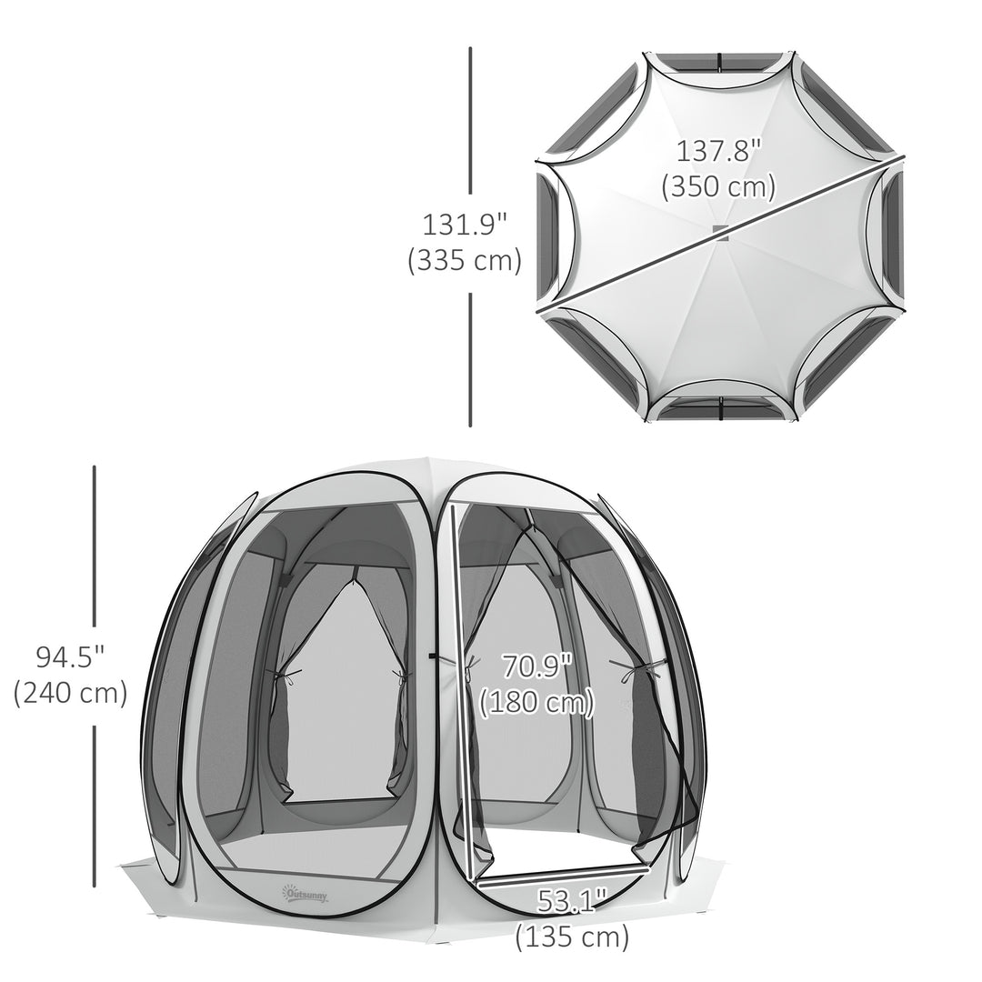 Outsunny 11' x 11.5' Screen Tent, Pop Up Camping Gazebo with Portable Carry Bag and 2 Doors, Cream White