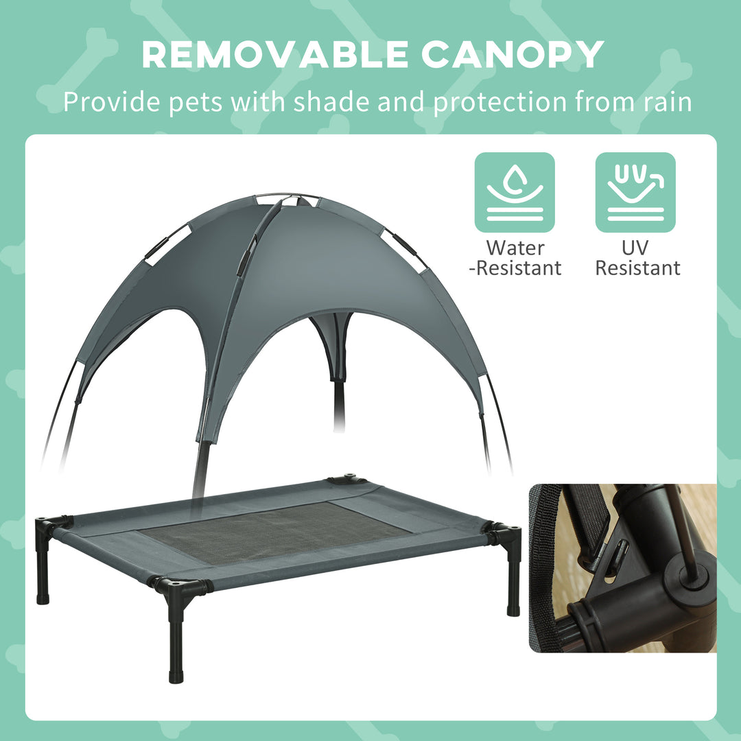 PawHut Elevated Dog Bed with Canopy, Portable Raised Dog Cot for M Sized Dogs, Indoor & Outdoor, 30" x 24" x 29", Grey