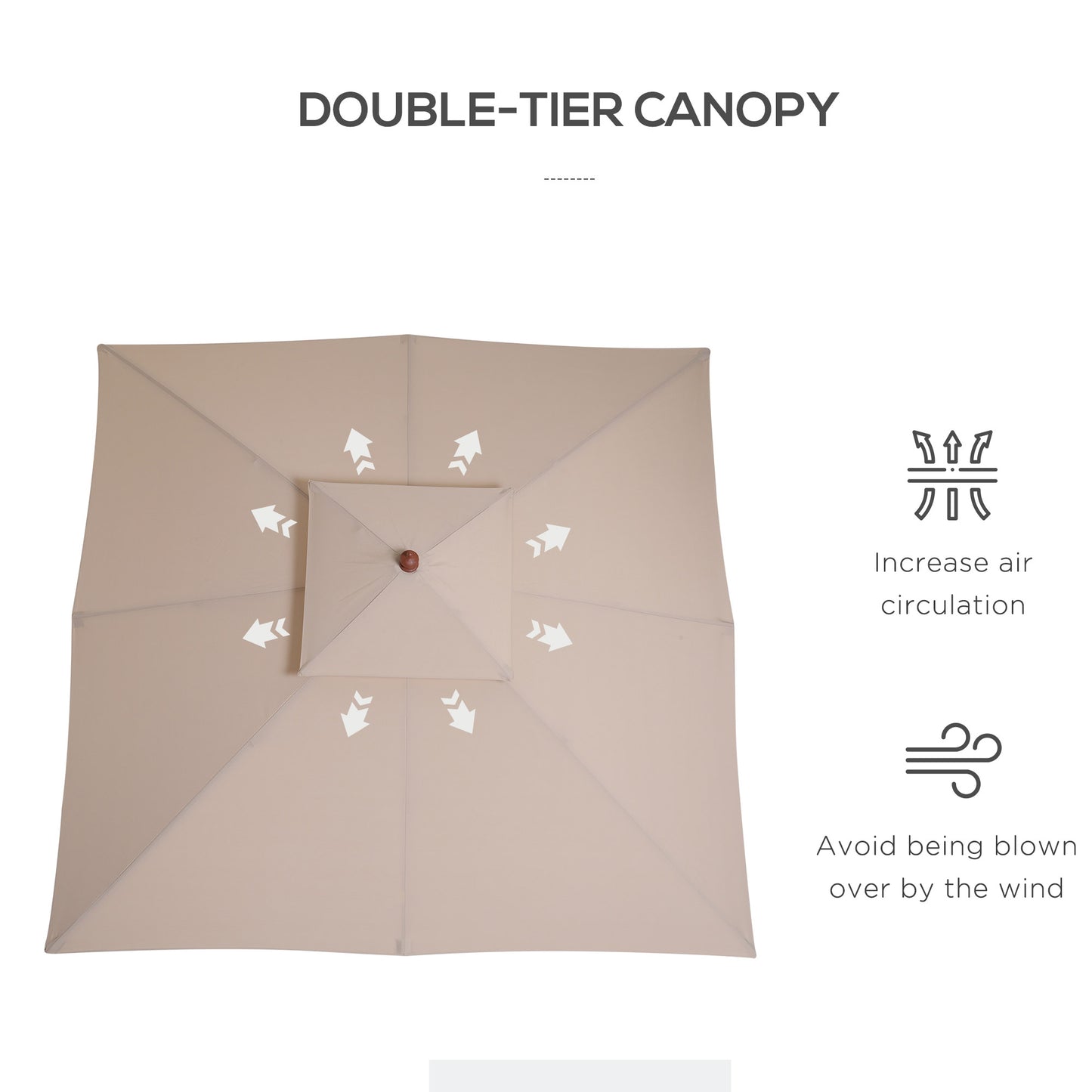 Outsunny 10x10ft Garden Market Parasol Wood Square Patio Umbrella Sunshade Canopy with 2 Pulley Pagoda Style Dark Grey