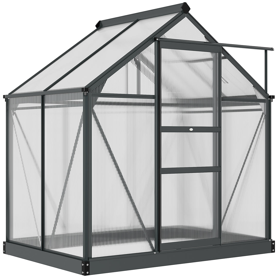 Outsunny 6.2' x 4.3' x 6.6' Clear Polycarbonate Greenhouse Large Walk-In Green House Garden Plants Grow Galvanized Base Aluminium Frame w/ Slide Door